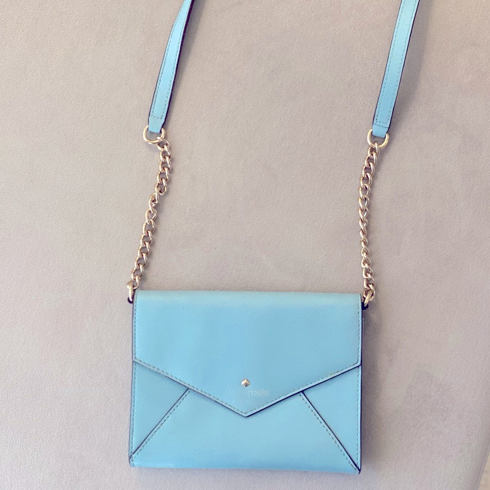 Kate Spade Baby Blue Leather Envelope Crossbody Mini Bag